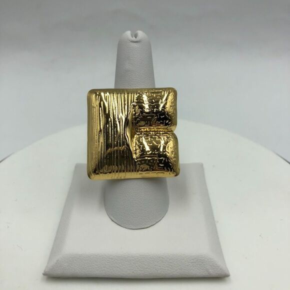 18K Gold Plated Women's Square Abstract Modern Finger Ring Open Back Waterproof - Picture 5 of 10